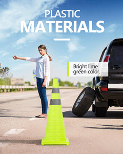BATTIFE [4 Pack] 28 Inch Collapsible Traffic Cones, Lime Green Safety Cones, Pop-up Cones with Reflective Collar, for Driving Practice,Road Parking (Green)