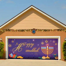 Load image into Gallery viewer, Happy Hanukkah Garage Door Cover, Chanukah Garage Door Decorations Cover Banner 6 x 13Ft with 8 Reinforced Rings, Happy Hanukkah Large Backdrop Decoration for Garage Party Wall Door Gate