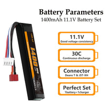 Load image into Gallery viewer, VICMILE 1400mAh Airsoft Battery 11.1V Lipo Battery with Deans T Plug 30C High Discharge Rate Rechargeable 3S Lipo Battery for Airsoft Model Guns