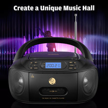 Load image into Gallery viewer, CD Cassette Player Combo, Hernpark Rechargeable Boombox with Bluetooth 5.1, Tape Recording, FM Radio, Super Bass, Stereo Sound, Aux/USB Drive, Headphones Jack, Boom Box for Indoor Outdoor