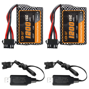 VICMILE 7.4V 1200mah Li-ion Battery 2S 15C RC Boat Batteries R208 R308 Battery Fit for High Speed Remote Control Boats 2Pack with USB Chargers