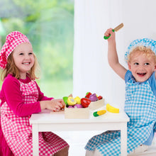 Load image into Gallery viewer, MerryPony 30 Pcs Wooden Play Food Sets for Kids Kitchen Accessories, Velcro Fruit and Veggies for Toddlers, Velcro Fruit Cutting Toys for Kids, Color Sorting Play Food Set, Play Food for Toddlers 1-3