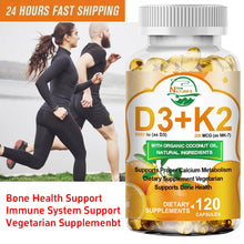 Load image into Gallery viewer, Vitamin D3 5000 IU + K2 200mcg 120 Capsules Extra Strength D3 K2 Supplements