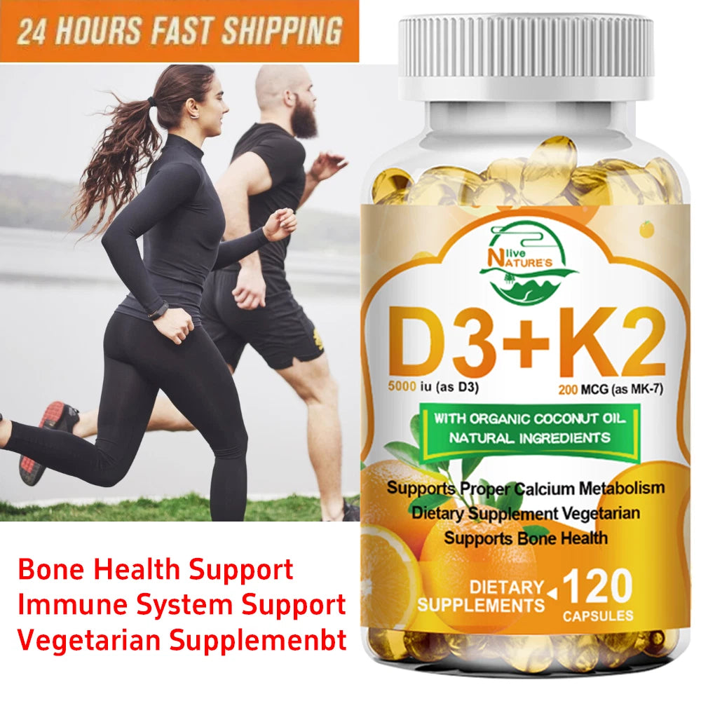 Vitamin D3 5000 IU + K2 200mcg 120 Capsules Extra Strength D3 K2 Supplements
