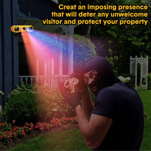 Load image into Gallery viewer, Qualirey Solar Outdoor Motion Sensor Alarm 2 x 129db Loud Noise Maker 13 Sound Detector Strobe Light, 4 Modes Animal Deterrent Dog Barking Alarm Mount on Ground or Fence for Garden Yard(2 Pack)
