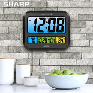SHARP Atomic Clock with Bright Color Display, Atomic Accuracy, Jumbo 3" Easy to Read Numbers - Indoor/Outdoor Temperature Display with Wireless Outdoor Sensor