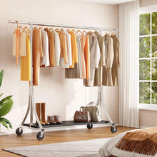Load image into Gallery viewer, HOKEEPER Clothes Rack with Wood Shelves Height Adjustable Clothing Rack with Lockable Wheels 500LBS Portable Wooden Garment Closet for Bedroom, Living Room, Laundry, Balcony, Silver