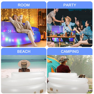 MIICASA Double Inflatable Couch Sofa Camping Chair, LED Inflatable Chair with Lights, Blow Up Illuminated Air Lounger Chair with Electric Pump, Indoor Outdoor Automatic Inflatable Sofa for Room Yard