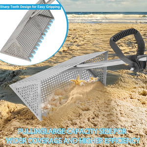 Sand Flea Rake Detachable Long Handle Sand Sifter for Beach Sharp Teeth Wide Basket Sand Fleas Catcher Stainless Steel Sand Crab Catcher for Travelling