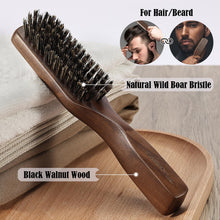 Load image into Gallery viewer, Mens Wild Boar Bristle Hair Brush for Men - Slick Back Hair Brush - Stiff Bristles for Thick Hair, Natural Black Walnut Wooden Handle Hairbrush, Beard Mustache Brush Comb by GAINWELL
