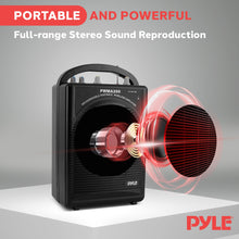 Load image into Gallery viewer, Pyle Portable PA Speaker &amp; Microphone System - FM Stereo Radio, Built-in Rechargeable Battery, Aux &amp; Microphone Inputs, Includes Beltpack, Hand-held Headset &amp; Lavalier Mics - Black