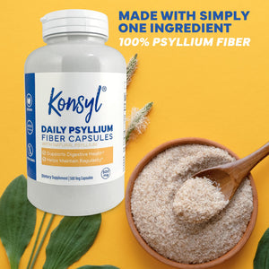 Konsyl Daily Psyllium Fiber Capsules - Contains 1500mg of All-Natural Psyllium Husk Powder per Serving - Supports Digestive Health and Weight Management Goals+ (500 Count (Pack of 1), Unflavored)