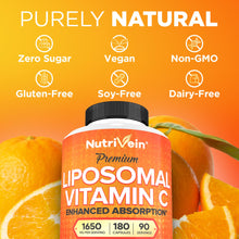 Load image into Gallery viewer, Nutrivein Premium Liposomal Vitamin C Supplement 1650mg - 180 Caps: High-Absorption Vitamin C Capsules for Whole-Body Defenses &amp; Overall Well-Being