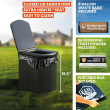 Load image into Gallery viewer, Pop Up Privacy Tent for Portable Toilet for Adults Camping Portable Toilet with Sensor Light Toilet Bags Poo Powder Porta Potty Chemicals