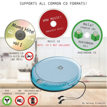 Load image into Gallery viewer, Deluxe Products CD Player Portable with 60 Second Anti Skip, Stereo Earbuds, Includes Aux in Cable and AC USB Power Cable for use at Home or in Car. Blue