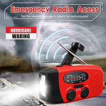 Load image into Gallery viewer, Emergency Hand Crank Radio with LED Flashlight for Emergency, AM/FM NOAA Portable Weather Radio with 2000mAh Power Bank Phone Charger, USB Charged &amp; Solar Power for Camping, Emergency