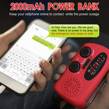 Load image into Gallery viewer, Emergency Hand Crank Radio with LED Flashlight for Emergency, AM/FM NOAA Portable Weather Radio with 2000mAh Power Bank Phone Charger, USB Charged &amp; Solar Power for Camping, Emergency