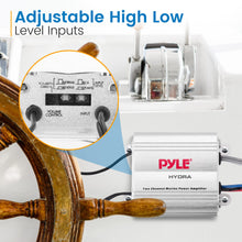 Load image into Gallery viewer, Pyle Hydra Marine Amplifier - Upgraded Elite Series 400 Watt 2 Channel Micro Amplifier - Waterproof, GAIN Level Controls, RCA Stereo Input, 3.5mm Jack &amp; Volume Control (PLMRMP1A)