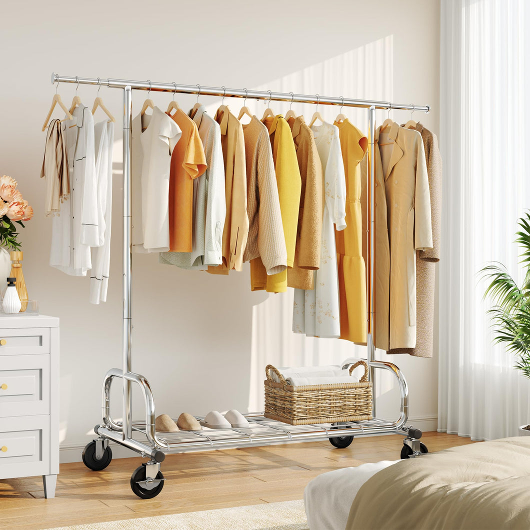 HOKEEPER Clothes Rack Clothing Racks for Hanging Clothes, Portable Clothes Rack with Lockable Wheels, Commercial Heavy Duty Garment Rack for Bedroom, Living Room, Laundry, Balcony