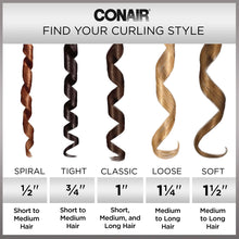 Load image into Gallery viewer, Conair Instant Heat 1/2-Inch Curling Iron, 1/2-inch barrel produces spiral curls – for use on short to medium hair