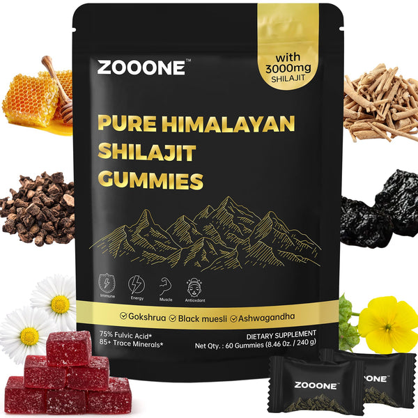 zooone- Pure Himalayan Shilajit Gummies – Premium Shilajit for Men & Women, Energy & Stamina Booster, Supports Immune & Muscle Health – Natural Herbal Blend with Ashwagandha & Black Musli