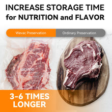 Load image into Gallery viewer, Wevac 8” x 150’ Food Vacuum Seal Roll Keeper with Cutter, Ideal Vacuum Sealer Bags for Food Saver, BPA Free, Commercial Grade, Great for Storage, Meal prep and Sous Vide (8&quot; x 150&#39;)