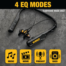 Load image into Gallery viewer, DEWALT Heavy Duty Black Edition 2-in-1 Neckband Bluetooth Headphones w/Built-in Speakers, Jobsite Wearable Speaker &amp; Around Neck, Wireless Headset, 60+ Hrs Hands-Free Music &amp; Calls, Carry Pouch