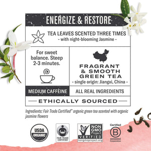 Numi Organic Jasmine Green Tea, 16 Ounce Pouch, Loose Leaf Floral Green Tea, Brews 200 Cups, Caffeinated (Packaging May Vary)