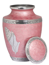 Load image into Gallery viewer, BOLD &amp; DIVINE™ Modern Pearl Pink Cremation Urn |Human Ashes Adult Memorial urn, Burial, Funeral Cremation Urns | 200 Cubic Inches (Praying Hands)