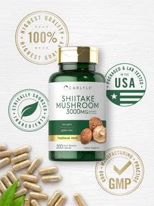 Carlyle Shiitake Mushroom Extract | 3000mg | 200 Capsules | Non-GMO, Gluten Free