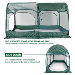 ANC POP Portable Chicken Run Large Pop-Up Chicken Pen for Small Animals Outdoor Gardening Net with 3 Doors and Handbag, Easy to Install and Storage, Green