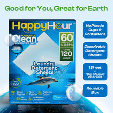 Load image into Gallery viewer, HAPPY HOUR Laundry Detergent Sheets Value Pack with up to 120 Loads, Non Toxic Laundry Sheets Detergent Soap for Sensitive Skin, Recyclable Eco Friendly, Perfect for Travel - Fresh Scent