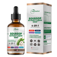 Load image into Gallery viewer, 4-in-1 Soursop Bitters Liquid, Soursop Oil with Sea Moss &amp; Black Seed Oil &amp; Ashwagandha, for Immune &amp; Digestive &amp; Cell Support, Sugar-Free | Non-GMO | Vegan (2 Fl oz) Slightly Sweet Flavor
