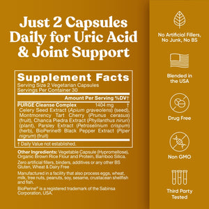 Purge! Uric Acid Flush – Eat & Drink What You Want – Detox and Cleanse with Celery Seed Extract, Tart Cherry & Chanca Piedra for Effective Joint Support & Active Mobility – 60 Soft Vegan Capsules