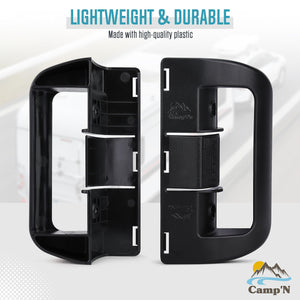 Camp'N RV Refrigerator Door Latch - RV Fridge Door Latch with Screw Covers and Hardware - Made for Dometic Refrigerator Parts - Fits Camper, Trailer and Motorhome - Black 2 Pack