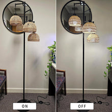 Load image into Gallery viewer, QIYIZM Floor Lamp for Living Room,Bedroom,3-Lights Boho Rattan Floor Lamps,Tree Farmhouse Industrial Black Standing Lamp Wicker Rustic Tall Lamp,Woven Bamboo LampShade Floor Light Bohemian