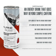 Load image into Gallery viewer, Alpine Bliss Energy Drink with Tyrosine, Ginger Root, B Vitamins and Saffron Extract, Supports Focus and Mental Clarity, Award-Winning Low Calorie Adaptogen &amp; Nootropic Blend, European Mountain Water, Berry Flavor (12 Pack)
