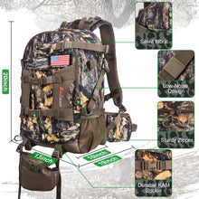 Load image into Gallery viewer, YVLEEN Hunting Backpack, Waterproof Camo Hunting Packs for Men, Durable Large Capacity Hunting Day Pack for Rifle Bow Gun