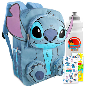 Stitch Backpack for Girls Set - Bundle with Lilo and Stitch Backpack with Front Pockets Plus Water Bottle, Tattoos, More | Stitch Backpack Set for Kids