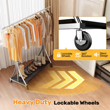 Load image into Gallery viewer, HOKEEPER Clothes Rack with Wood Shelves Height Adjustable Clothing Rack with Lockable Wheels 500LBS Portable Wooden Garment Closet for Bedroom, Living Room, Laundry, Balcony, Silver