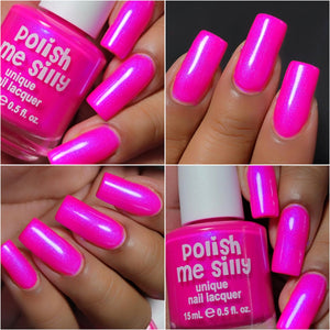 Polish Me Silly Barbee On The Glow - Neon Pink Blue NEON Glow Pop Collection MultiColor Shifting: Mylar Oil Slick Indie Nail Polish