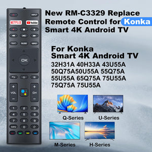 New RM-C3329 for Konka Tv Remote Control, for Jvc Control for Smart 4k Android Tv for ANAM RM-C3363 RM-C3369 32H31A 40H33A 43U55A 50Q75A 50U55A 55Q75A 55U55A 65Q75A 65U55A 75Q75A 75U55A