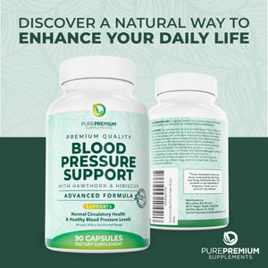 PurePremium Blood Pressure Supplements with Hawthorn Berry, Hibiscus, Garlic & Vitamin B12- Nitric Oxide Supplement for Normal Heart Health, Circulation Health & Blood Pressure Support - 90ct