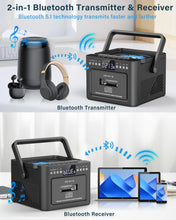 Load image into Gallery viewer, Greadio Boombox CD and Cassette Player Combo, 5000mAh Rechargable CD Player Boombox with Bluetooth Receive/Transmit/FM Radio/USB/TF/AUX/Remote Control, Boom Box Cassette Player for Home Outdoor