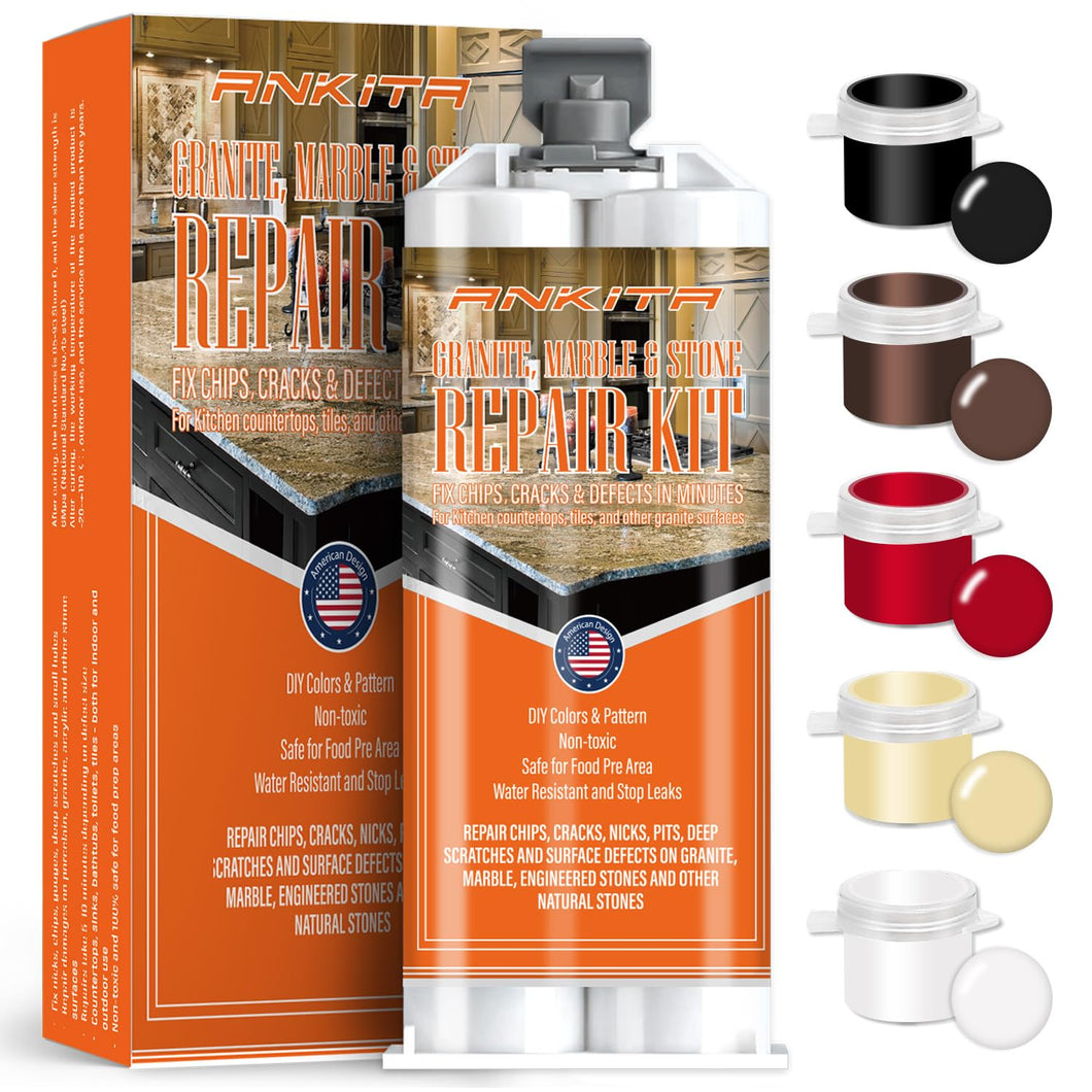 Granite Countertop Repair Kit (Color Match), Marble Repair Kit, Quickly Fix Chips, Pits, Cracks, Scratches on Granite, Marble, Travertine, Corian and Other Stones - Quartz Countertop Repair Kit