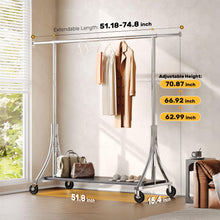 Load image into Gallery viewer, HOKEEPER Clothes Rack with Wood Shelves Height Adjustable Clothing Rack with Lockable Wheels 500LBS Portable Wooden Garment Closet for Bedroom, Living Room, Laundry, Balcony, Silver