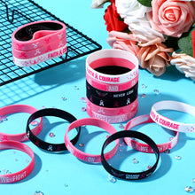 Load image into Gallery viewer, Aoriher 48 Pcs Breast Cancer Awareness Bracelets Pink Ribbon Breast Cancer Silicone Wristbands for Party Favor(Print Style)
