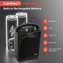 Load image into Gallery viewer, Pyle Portable PA Speaker &amp; Microphone System - FM Stereo Radio, Built-in Rechargeable Battery, Aux &amp; Microphone Inputs, Includes Beltpack, Hand-held Headset &amp; Lavalier Mics - Black