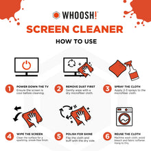 Load image into Gallery viewer, WHOOSH! Screen Shine Pro 16.9 fl oz Refillable TV Screen Cleaner with Microfiber Cloth - Streak-Free Cleaner for Flat Screen, OLED TV, LCD, Smart TV, and Monitors - Non-Toxic and Odorless Formula