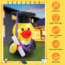 Load image into Gallery viewer, Leyndo 1 Set 5ft Graduation Inflatables Decoration Giant Inflatable Duck with Build-in LEDs Lights Cute Blow up Duck with Cap and Gown Diploma for Congrats Graduation Party Yard Lawn Photo Booth